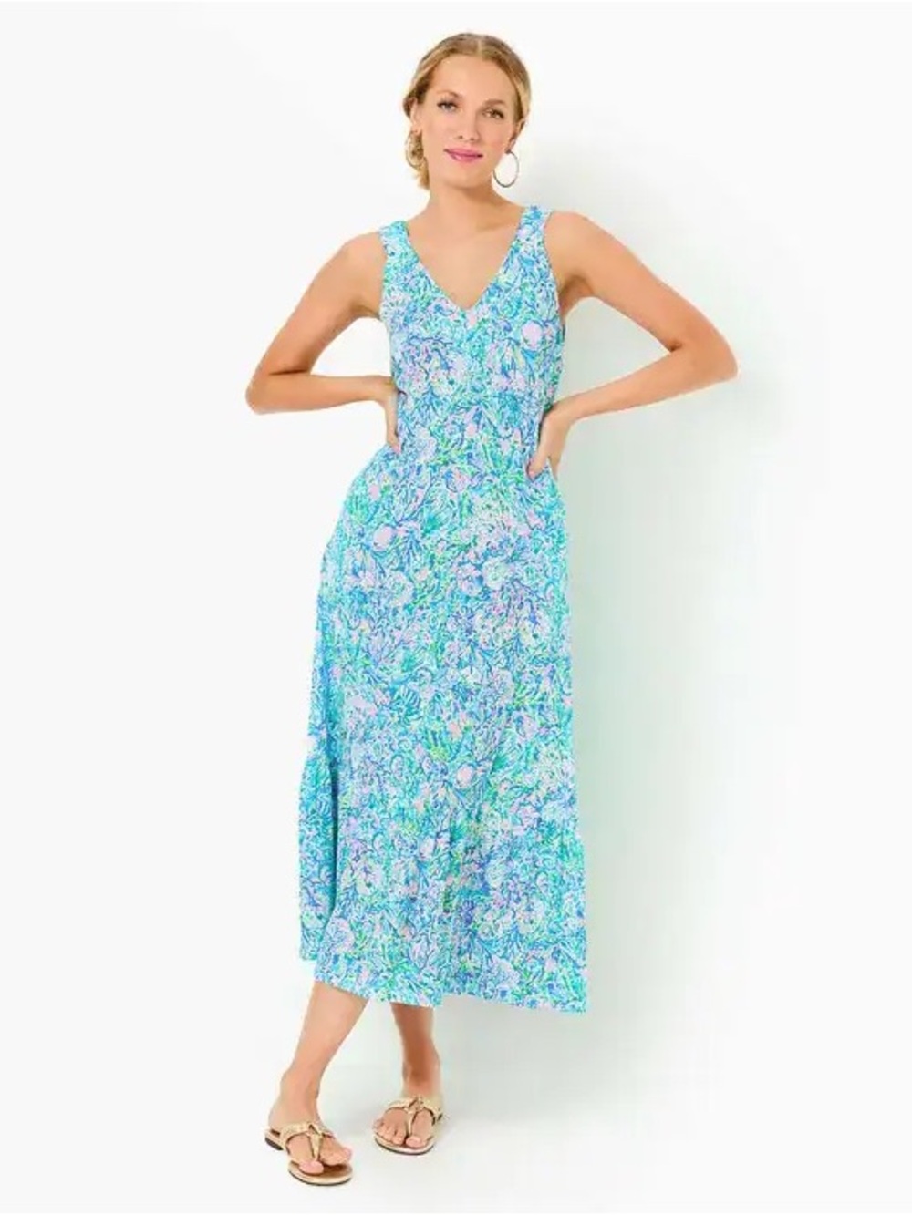 NWT, Lilly Pulitzer Madsen V-Neck Maxi Dress in Surf Blue